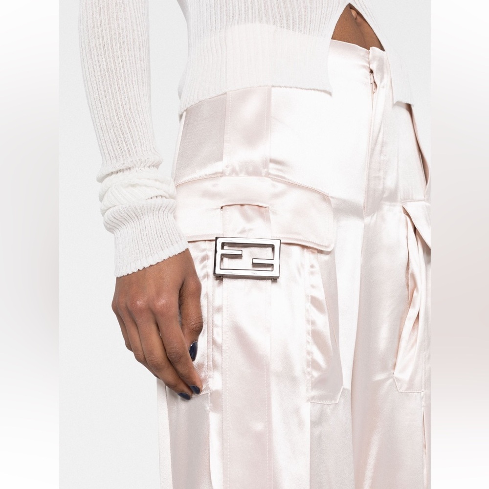 Fendi FF Baguette Buckle Embellished Satin Cargo Pants